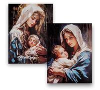 DRW Set 2 quadri della Vergine con il bambino stile realistico con cornice dorata 62x2x82 cm