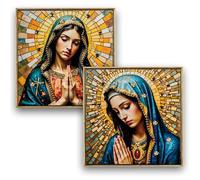 DRW Set 2 quadri quadro vergine pregando glitter con cornice dorata 42x2x42 cm