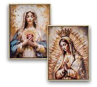 DRW Set 2 quadri Sacro Cuore di Maria con cornice dorata 32x2x42 cm