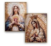 DRW Set 2 quadri Sacro Cuore di Maria con cornice dorata 62x2x82 cm