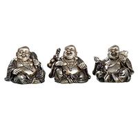 DRW Set 3 Buddha della Felicità sentire Vista e tacere seduti Argento 9x7.5x7.5 cm