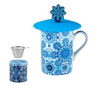 DRW Set 6 Mugs di Infusion Tazze con filtro Acciaio Inox Arabesque Blu Tazza: 8x8x10 cm