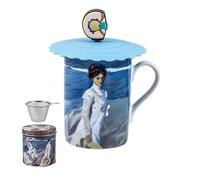 DRW Set 6 Mugs di Infusion Tazze con filtro in acciaio inox da donna sulla spiaggia Tazza: 8x8x10 cm