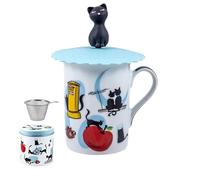 DRW Set 6 Mugs di Infusion Tazze con filtro in acciaio inox Gatti Tazza: 8 x 8 x 10 cm