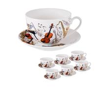 DRW Set 6 tazze con piatto in porcellana strumenti musicali 250 ml tazza: 9,5 x 9,5 x 6 cm