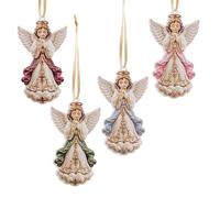 DRW Set di 12 angeli da appendere in resina dipinte a mano colorate, 5,5 x 9 cm