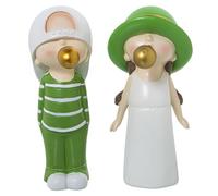 DRW Set di 2 figure per ragazzo e ragazza assortite con gomma in resina bianca e verde, 11 x 7 x 20 cm
