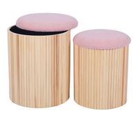 DRW Set di 2 pouf in legno naturale con coperchio imbottito in rosa, 36 x 36 x 44 cm