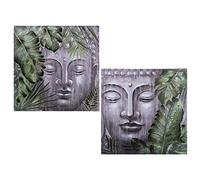 DRW Set di 2 Quadri di Tela e Legno Quadrati con Buddha 80 x 3 x 80 cm, Multicolore, estandar