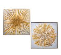 DRW Set di 2 quadri quadrati con un sole con cornice dorata glitter 83 x 3,5 x 83 cm