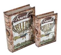 DRW Set di 2 scatole libro in legno dm con specchio e interno in velluto naturale e verde 30x20x7cm e 24x16x5cm