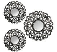 DRW Set di 3 applique da parete rotonde con specchi in melamina in argento 35 cm-1 25 cm-2 pz