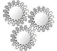 DRW Set di 3 Applique da parete rotonde con specchi in melammina in argento 25 cm