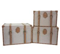 DRW Set di 3 bauli in Ecopelle, Grigio e Marrone, 66 x 48 x 45/60 x 42 x 41/54 x 36 x 37 cm