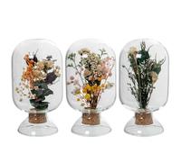 DRW Set di 3 fanali di cristallo con fiori artificiali in tonalità forti 8 x 8 x 16 cm
