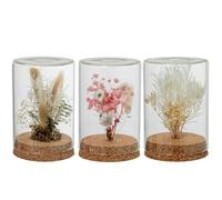 DRW Set di 3 fanali di cristallo con fiori artificiali in tonalità naturali 8 x 8 x 12 cm
