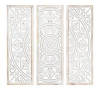 DRW Set di 3 Pale d'altare rettangolari in Legno Traforato in Bianco decape e Naturale 90 x 2 x 90 cm