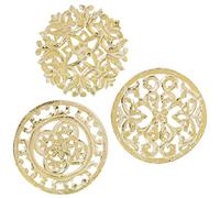 DRW Set di 3 Pale Rotonde in Legno MDF Traforato in Oro 25 x 1 cm, Multicolore, estandar