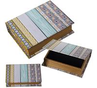 DRW Set di 3 scatole di libri in legno MDF e tela poliestere con disegni a righe 30 x 24 x 8 cm, 24 x 18 x 6 cm e 18 x 12 x 4 cm