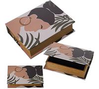 DRW Set di 3 scatole di libri in legno MDF e tela poliestere con donne 30 x 24 x 8 cm, 24 x 18 x 6 cm e 18 x 12 x 4 cm