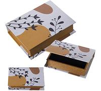 DRW Set di 3 scatole libro in legno e tela poliestere con disegni e rami 30 x 24 x 8 cm, 24 x 18 x 6 cm e 18 x 12 x 4 cm