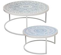 DRW Set di 3 tavolini ausiliari impilabili in Legno MDF e Metallo in Bianco e Blu 80 x 36 cm e 62 x 31 cm, Grande