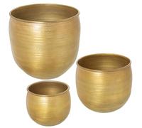 DRW Set di 3 vasi in alluminio intagliati in oro, 23 x 23 x 18, 29 x 29 x 25 e 35 x 35 x 32 cm