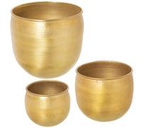 DRW Set di 3 vasi in alluminio intagliati in oro, 23 x 23 x 18, 29 x 29 x 25 e 35 x 35 x 33 cm