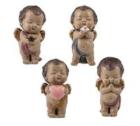 DRW Set di 4 angioletti per bambini con occhi chiusi cuore colomba, stella e preghiera in resina dipinta a mano, 11 cm