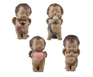 DRW Set di 4 angioletti per bambini con occhi chiusi cuore colomba, stella e preghiera in resina dipinta a mano, 11 cm