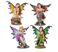 DRW Set di 4 fate della foresta in resina dipinte a mano 5x5x12 cm