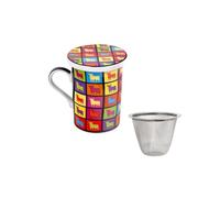 DRW Set di 4 Mugs di Infusion con coperchio con un toro stile warhol tazza 10 x 7 x 10 cm