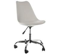 DRW Set di 4 sedie girevoli con ruote e molla a gas in metallo e PP/PU in bianco e cromato 48 x 59 x 80/88 cm