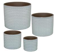 DRW Set di 4 vasi in ceramica decorati con quadrati in bianco laccato 22x22x18 cm
