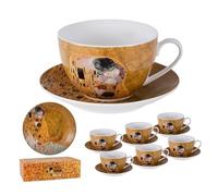 DRW Set di 6 Tazze con Piatto Klimt 250 ml 9,5 x 6 x 11 cm, Multicolore, estandar