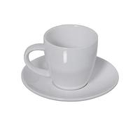 DRW - Set di 6 tazze da caffè con piattino in porcellana e con confezione regalo, colore: bianco, tazza: 90 cc