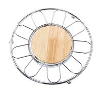 DRW Sottopentola Rotonda in Metallo con Centro Cromato e Naturale, 20 x 2 cm, Legno 10 cm, Metal, estandar