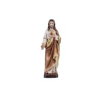 DRW Statuetta del Sacro Cuore di Gesù in Resina Dipinta a Mano Stile Legno Chiaro 13 cm, Multicolore, Medidas: 5x4x13 cm