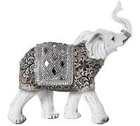 DRW Statuetta di Un Elefante in Resina Bianca 26,5 x 9,5 x 25,5 cm
