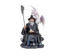 DRW Statuetta di uno stregone con drago in resina dipinta a mano da 16 cm