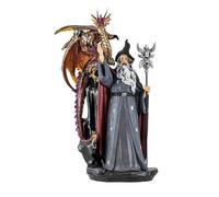 DRW Statuetta di uno stregone con drago in resina dipinta a mano da 21 cm