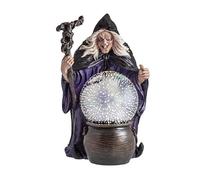 DRW Statuetta strega con bastone e sfera di vetro in resina dipinta a mano 25 cm