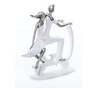 DRW Statuina di Una Coppia in Moto Resina Bianca e Argento 27x11x30 cm