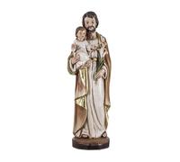 DRW Statuina San Jose con bambino in resina dipinta a mano stile legno chiaro 30 cm