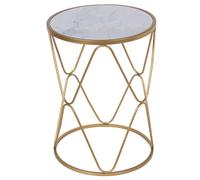 DRW Tavolino ausiliario in Metallo e MDF e Acrilico Effetto Marmo in Oro 37x37x50cm, Legno DM