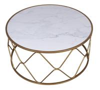 DRW Tavolino da caffè in Metallo e MDF e Acrilico Effetto Marmo in Oro 95x95x45cm, Legno DM