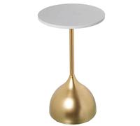 DRW Tavolino Rotondo in Marmo e Metallo Oro 35x60cm, Bianco e Dorato