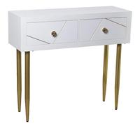 DRW Tavolo Consolle Ingresso in Legno con Due cassetti Oro 90x30x80 cm, Bianco e Dorato