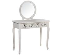 DRW Tavolo da bagno con 2 cassetti in legno e MDF intagliati con specchio bianco 90 x 40 x 78 cm