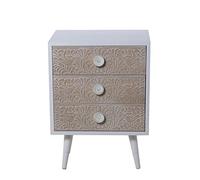 DRW Tavolo da Notte con 3 cassetti Rilievo in Naturale, 48 x 35 x 66 cm, Bianco e Legno, 48x35x66cm